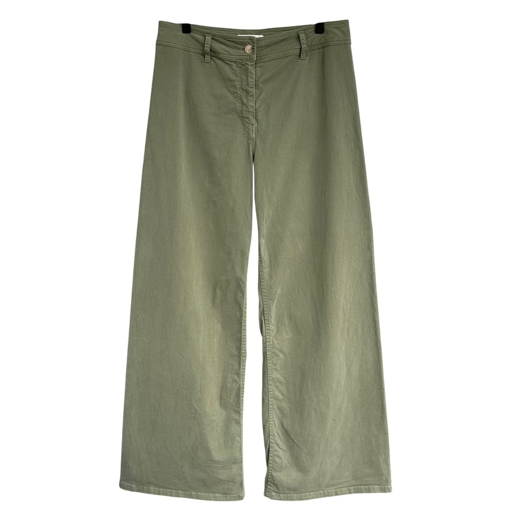 Nili Lotan Megan Wide Leg Brushed Twill Pants Olive Green Size 8 Made in USA